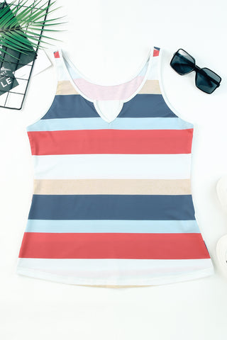 Striped Color Block Notched Neck Tank Top