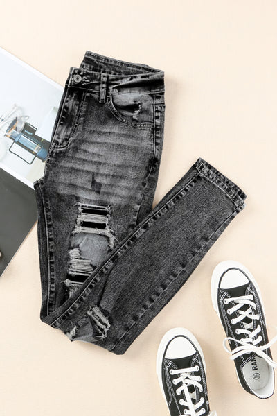 Acid Wash High Rise Ripped Skinny Jeans