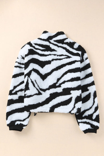 Zebra Teddy Zip-up High Neck Jacket