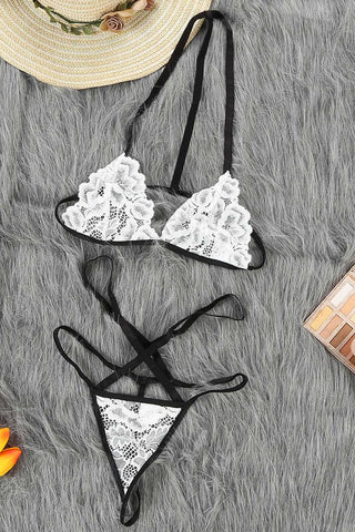Lace Halter Bralette and Strappy Thong Set