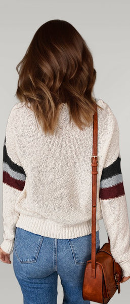 Chevron Striped Drop Shoulder Sweater