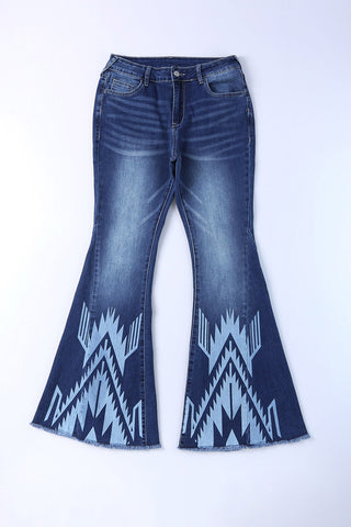 Western Pattern High Rise Flare Jeans