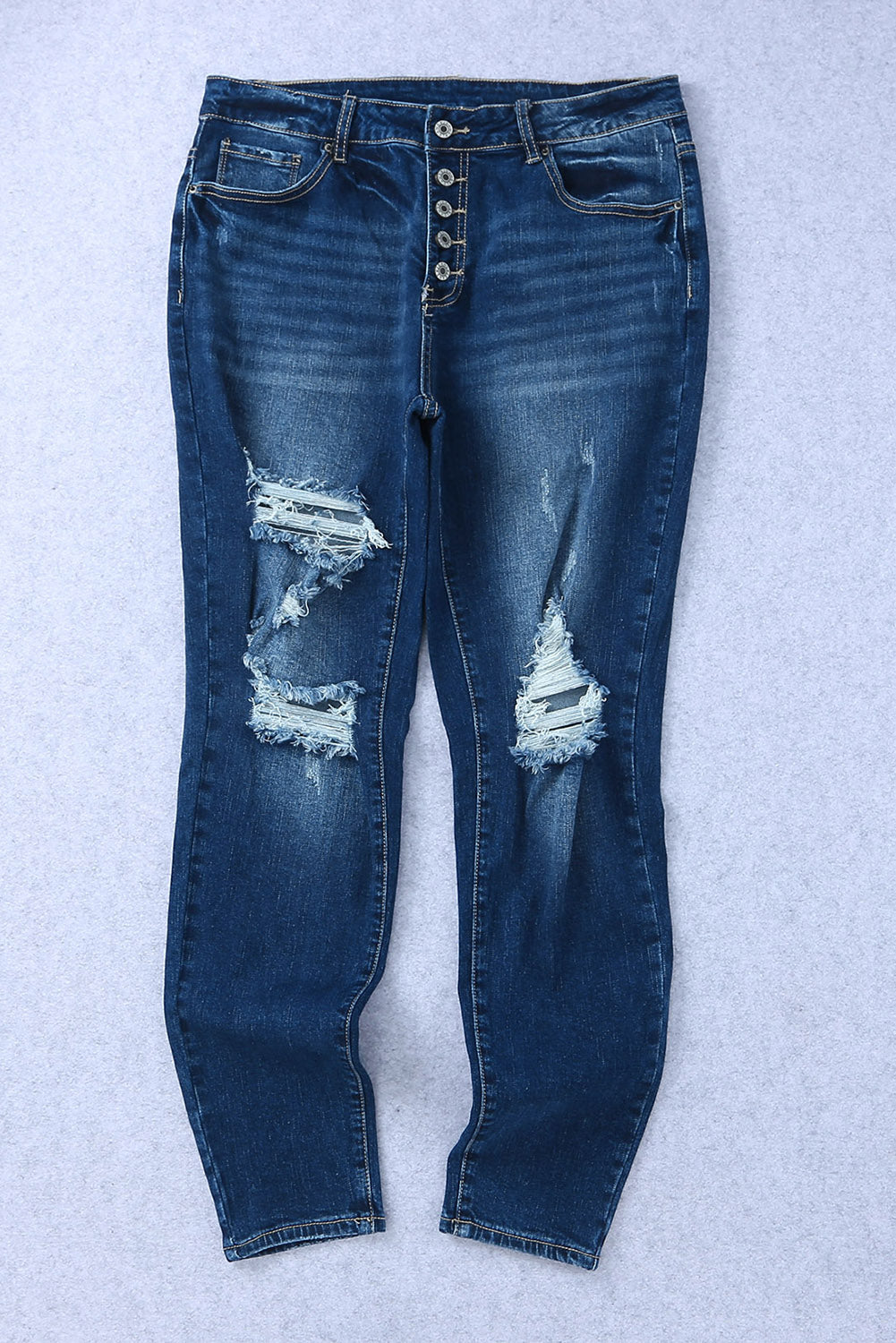 Medium Wash Button Fly Distressed Plus Size Jeans