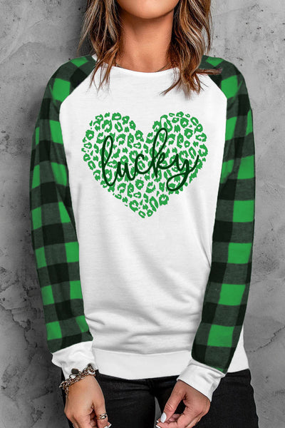 Heart Pattern Leopard & Buffalo Plaid Sweatshirt