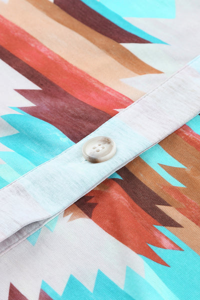 Aztec Print Buttoned Pocket Long Sleeve Shirt