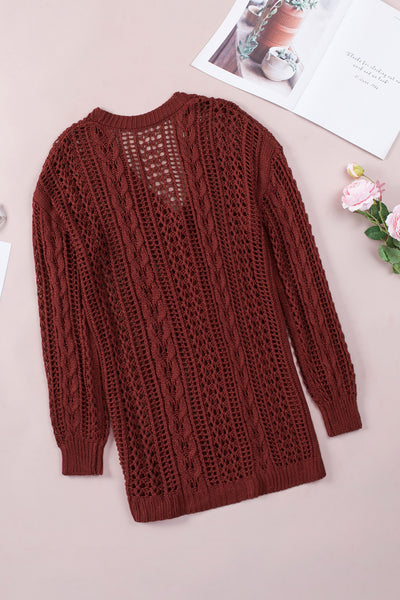 Drop Sleeve Crochet Knit Cardigan